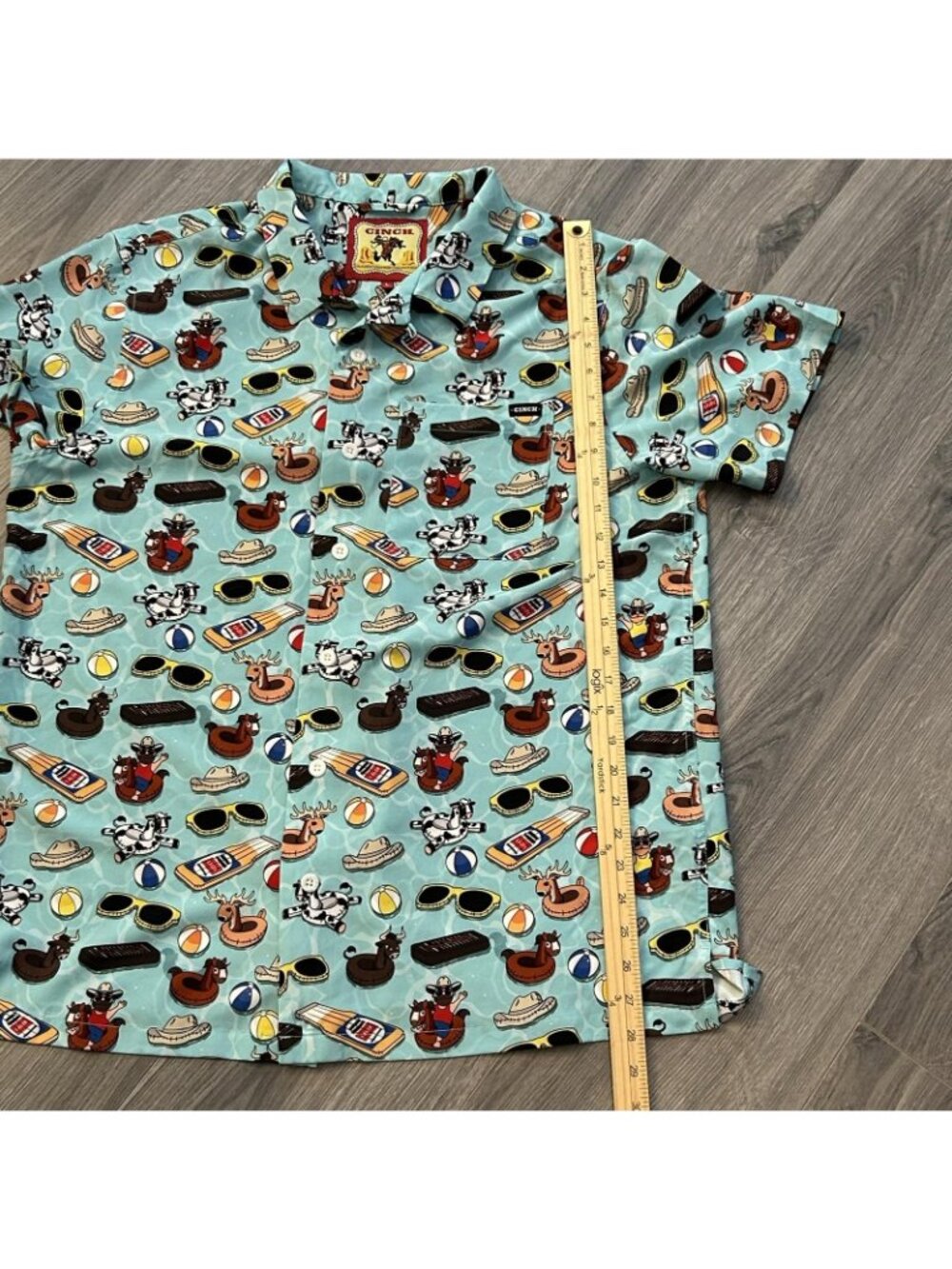 Cinch Shirt Mens L Blue Cowboy Western Pool Float Graphic Button Up Summer - Picture 8 of 9